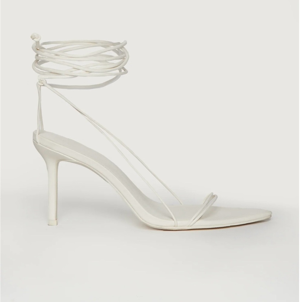 OAK + FORT White Ankle Wrap Heels